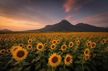 Fototapeta premium sunflower field at sunset