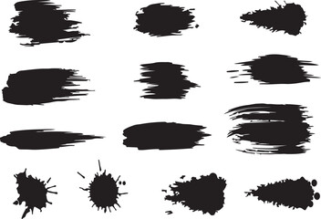 Collection of Black Ink Splatter and Brush Stroke Silhouettes grunge