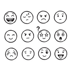 set of cartoon smiley faces and emoticons vector illustration