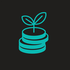 Sustainable Investment Growth  Sprout on Stacked Coins Icon