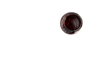 Glass of red wine. PNG file. Top view.