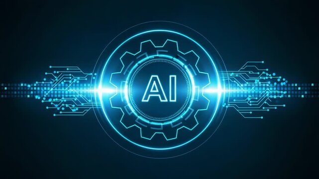 Abstract glowing ai logo with circuit board pattern