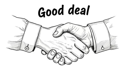 Hand-drawn sketch illustration of a business handshake signifying a successful agreement and partnership. A vector graphic icon representing a good deal and cooperation
