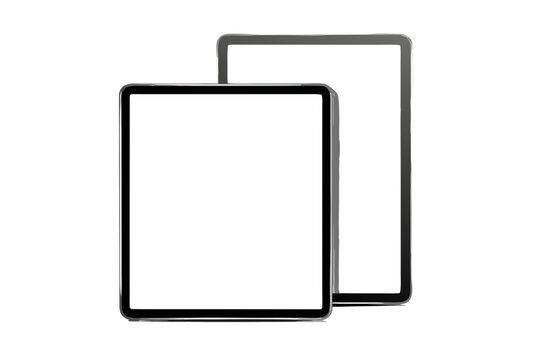 Two tablets with blank white screens are displayed in a studio shot for product presentation and design mockups created with generated ai