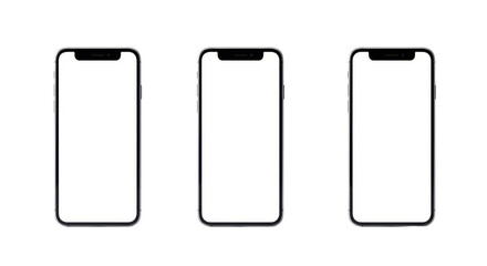 Mobile Trio: Showcase three smartphones, each displaying a pristine screen ready for your digital creations. Perfect for app mockups, website presentations, or captivating UI designs.