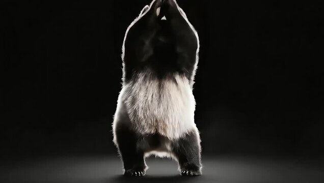 Adorable Giant Panda Bear Dancing Playfully Against a Black Background. A Seamless Animated Loop.