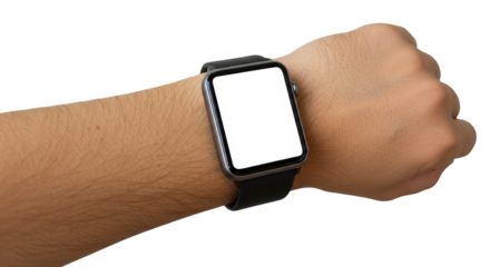 Smartwatch on Wrist: Close-up of a wrist adorned with a modern smartwatch, the device's blank screen offering a window to limitless possibilities, the watch sleek design