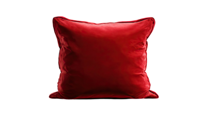 Soft red velvet square cushion decorative home pillow comfort furnishing accessory for living room isolated on white background