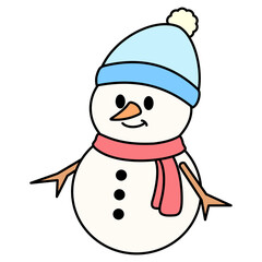 Snowman with Blue Hat and Red Scarf Isolated Illustration Elements