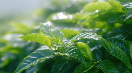 seedling. Coffee plant seedlings thrive in nature, showcasing vibrant green tones under soft natural light. gardening catalogs, home-decor guides, designed for gardening and botanical catalogs.