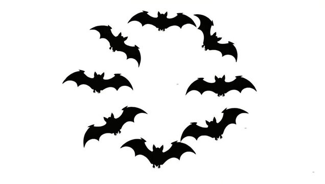 Bats in a Circle Halloween Decoration Silhouette on White Background.