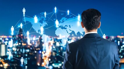 Businessman looking at global digital network. - Powered by Adobe