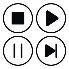media player buttons, Set Play Pause Fast Forward Stop In Circles