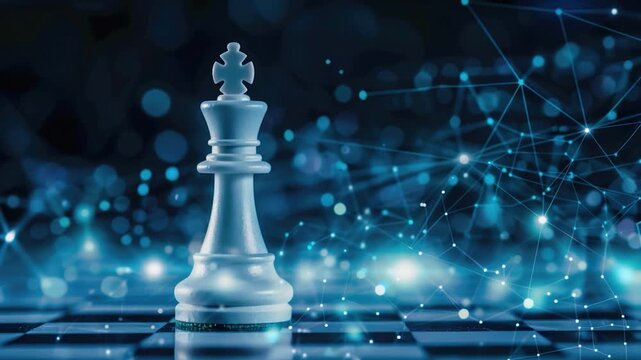 Video A single white chess piece sits on a chess board, ready for play