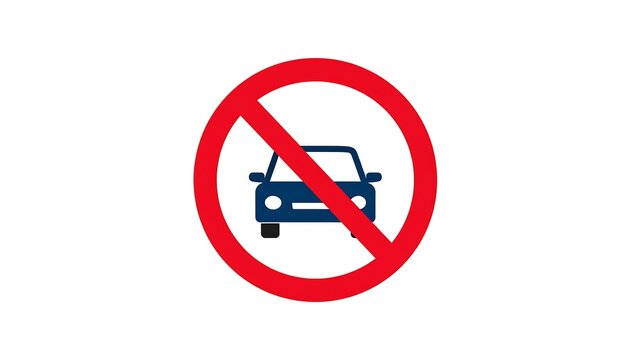 A red circle with a slash through an illustrated blue car, signifying a restriction or prohibition against vehicles