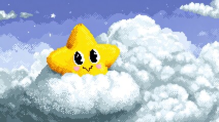 Cute star in a pixelated cloud