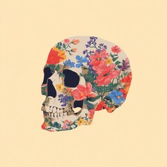 Floral skull with botanical illustration