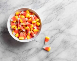 Candy corn in white bowl