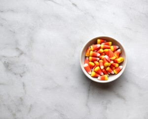 Candy corn in white bowl