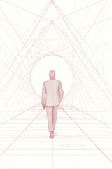 Man walking toward bright light tunnel