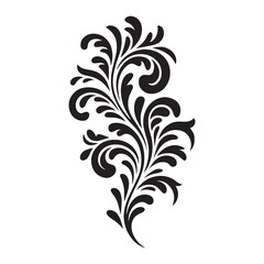 Black Floral Tattoo Ornament | Decorative Swirl and Leaf Pattern