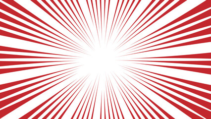 Abstract vivid red and white radial burst pattern with sharp, symmetrical rays with bright white center. dynamic starburst design with sense of energy, motion, and intensity & retro, comic-style explo