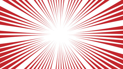 Fototapeta premium Abstract vivid red and white radial burst pattern with sharp, symmetrical rays with bright white center. dynamic starburst design with sense of energy, motion, and intensity & retro, comic-style explo
