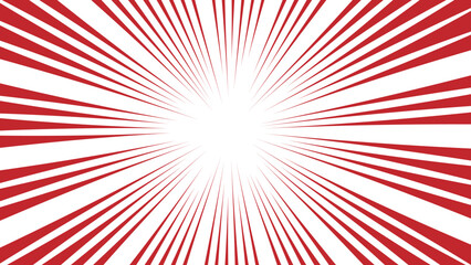 Abstract vivid red and white radial burst pattern with sharp, symmetrical rays with bright white center. dynamic starburst design with sense of energy, motion, and intensity & retro, comic-style explo