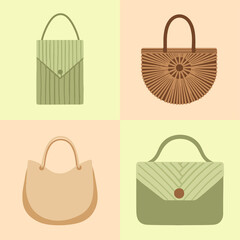 set illustration vector graphic of craft bags made from plant fibers