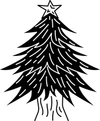Solid Outline icon of a Christmas tree with a star