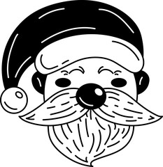 Solid Outline icon of Santa Claus face with beard and hat
