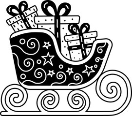 Solid Outline icon of a Christmas sleigh with presents