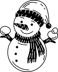Solid Outline icon of a snowman with hat and scarf