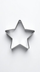 Close-up of Star Shaped Metal Cookie Cutter with Dough on Table, Warm Holiday Baking Scene, Christmas Kitchen Background with Soft Golden Bokeh Light