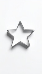 Close-up of Star Shaped Metal Cookie Cutter with Dough on Table, Warm Holiday Baking Scene, Christmas Kitchen Background with Soft Golden Bokeh Light