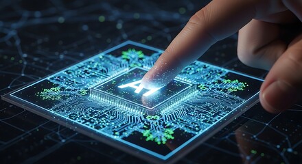Artificial Intelligence - A Finger Touches the AI Chip.