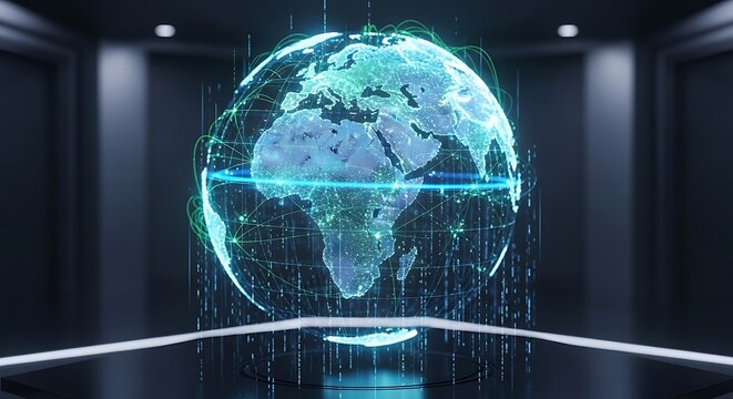 Holographic Earth Projection - A Futuristic Global Technology Display. - Powered by Adobe