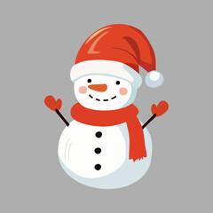 cute cartoon illustration of a snowman wearing a red Santa hat and scarf.