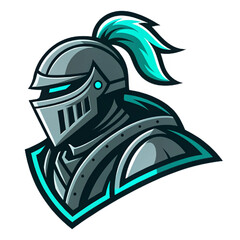 Fototapeta premium Cyber Knight Mascot Logo Vector, Flat Esport Design with Solid Grey Armor and Neon Teal Accents, Transparent Background