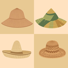 set illustration vector graphic of craft hats made from plant fibers