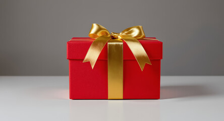Obraz premium Unwrap Joy Awaits Fresh Red Gift Box with Golden Ribbon, Perfect Surprise, Celebrate Life's Moments, Holidays, Birthdays and Special Occasions