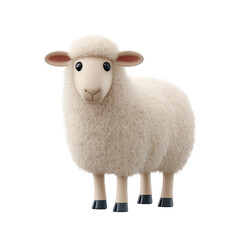 Fototapeta premium Cute sheep fluffy wool 3D render cartoon farm animal isolated transparency background soft texture round eyes gentle expression pastoral theme livestock