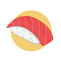 Tuna Sushi Illustration. Delicious maguro nigiri sushi with a fresh slice of tuna placed on top of rice. Perfect for Japanese restaurant menus, Asian food promotions, or sushi-themed designs