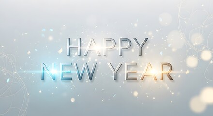 Happy new year text with glittering light effects on a gray background