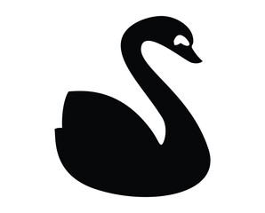 Silhouette of a swan with a curved neck and a small head facing right on a white background vector art