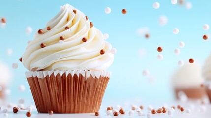 Delicious cupcake white frosting vibrant sprinkles sweet baked treat creamy white frosting festive toppings
