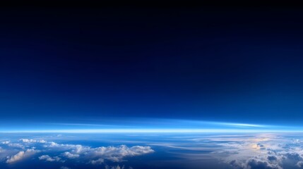 Aerial view sky clouds horizon from airplane high altitude perspective clouds blue sky airplane wing