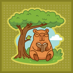 Cute Capybara Reading a Book Under a Shady Tree