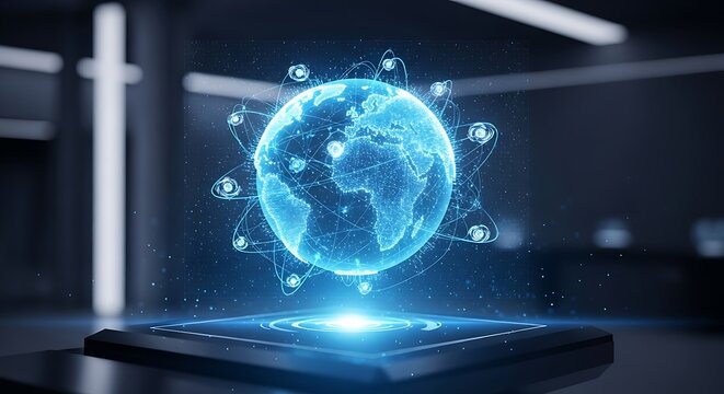 Global Network Hologram Display - Futuristic Technology and Connectivity.