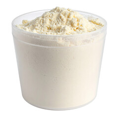 A portion of whey protein powder placed on a transparent background